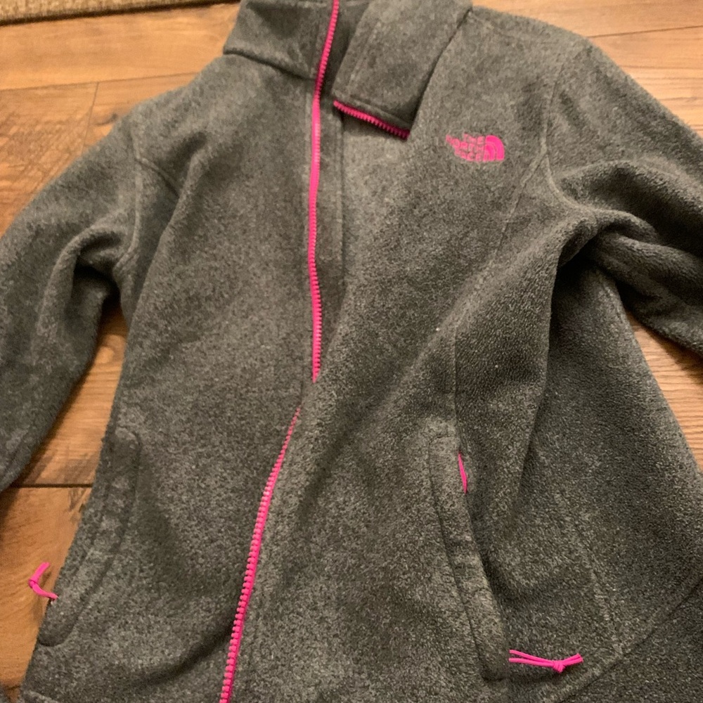 Gray North Face Jacket with Pink Accents